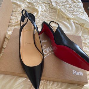 Christian Louboutin Apostrophy Sling Size 37.5  US 7.5 Black
